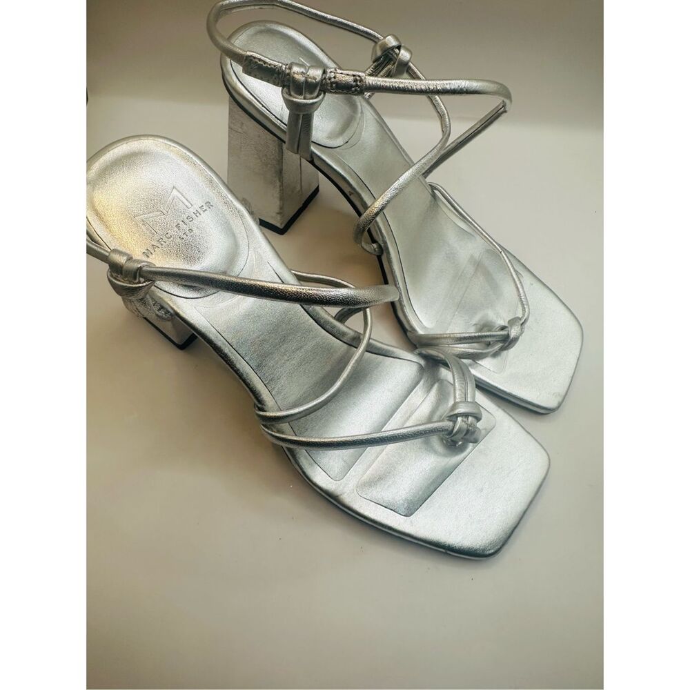 Marc Fisher Women's Silver Giada Block Heel Strappy Sandals Size 7M - Picture 3 of 5